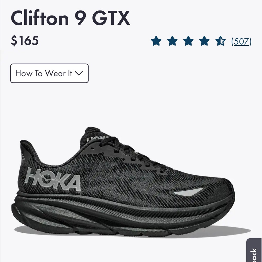 Hoka Clifton 9 GTX Black Athletic Shoes